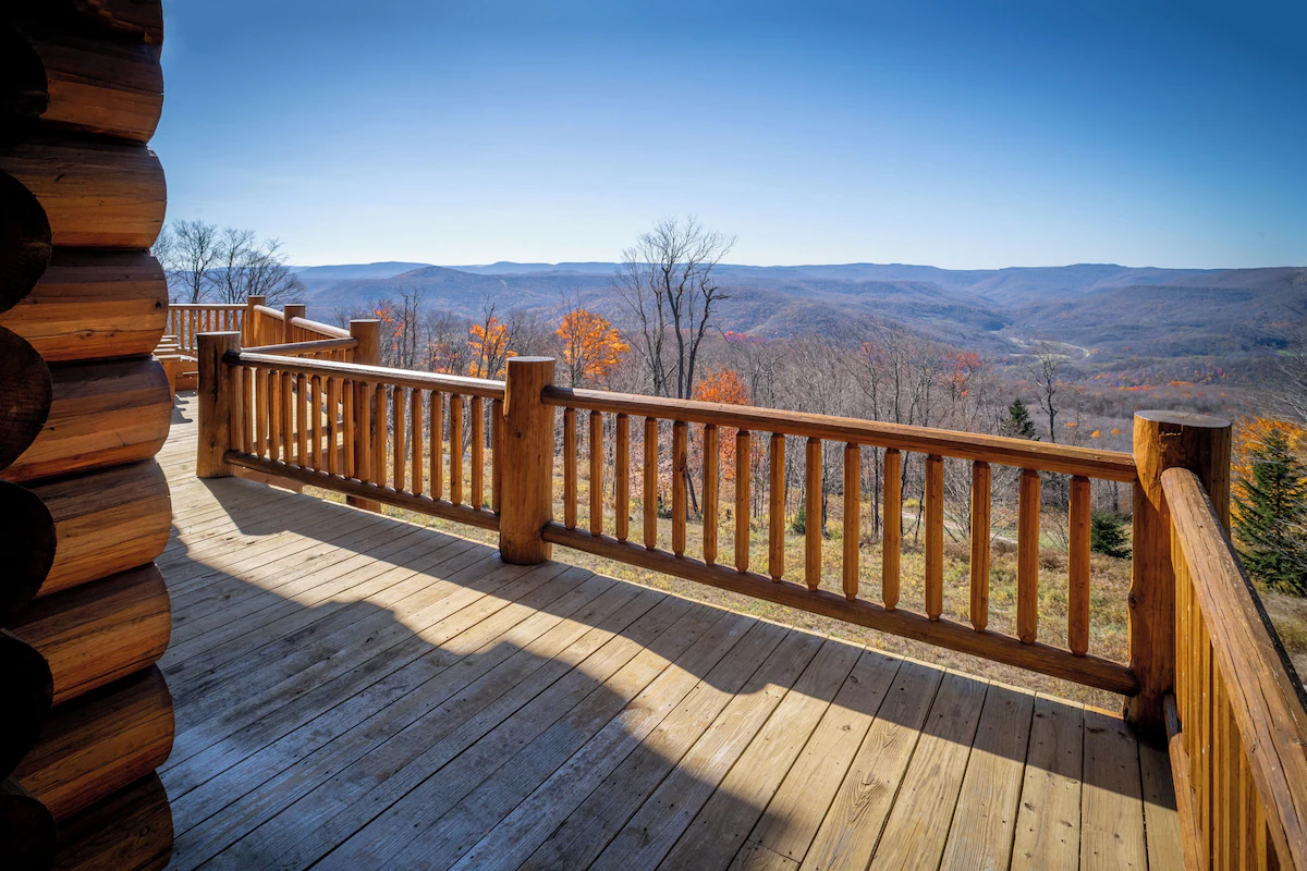 Deck outlook across mountain ridges
