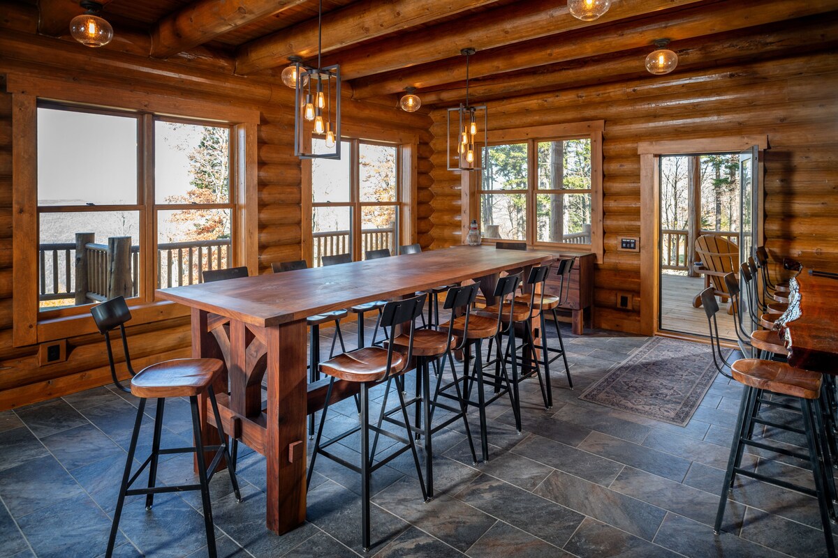 Long dining table with window outlook